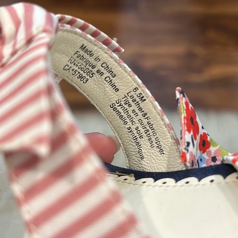 1901 Flowers and Bows Wedge Sandals, EUC